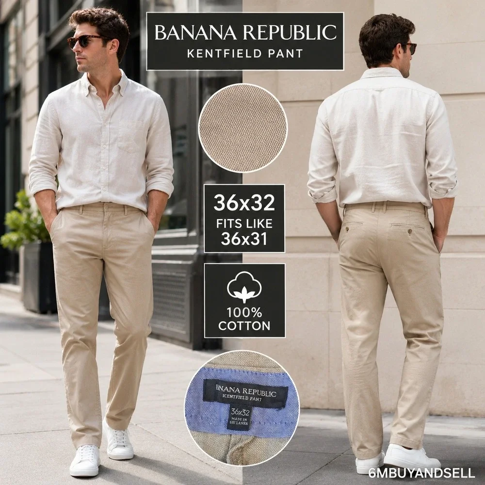 Banana Republic Kentfield Pant Mens 36x32 Tan Khaki Cotton Straight Chino 932384